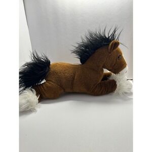Aurora Brown Horse Plush White Blaze Black Mane Feathered Hooves Stuffed Animal